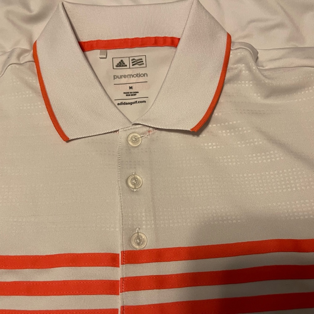 ADIDAS PUREMOTION CLIMACOOL 3-STRIPE CHEST GOLF POLO MEN MEDIUM WHITE/CORAL EUC